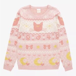 sailor moon Luna & guardian box lunch collab sweater size XS pink gold bows